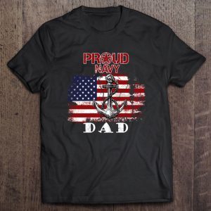 Proud navy dad, logo navy, american flag black version shirt