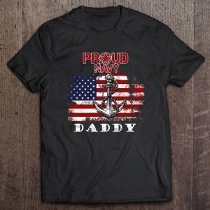 Proud navy daddy, logo navy, american flag black version shirt