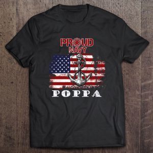 Proud navy poppa, logo navy, american flag black version shirt