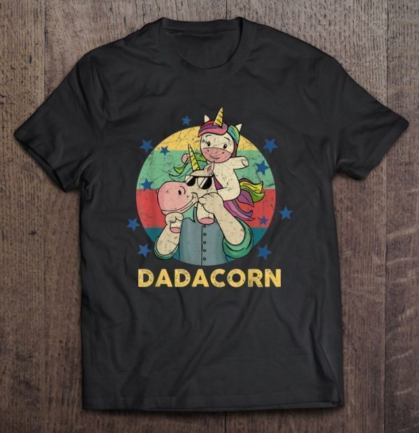 Dadacorn dad and baby unicorn vingtage version shirt