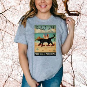 beach life black cat sandy toes and salty kisses T-Shirt