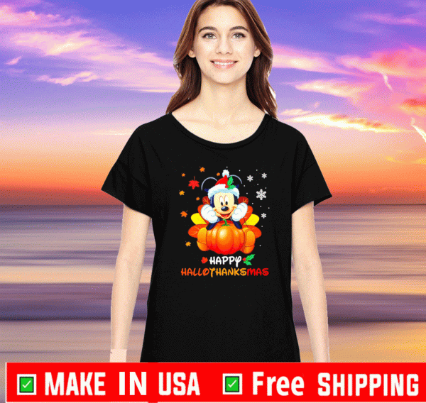 Mickey mouse happy Hallothanksmas pumpkin T-Shirt