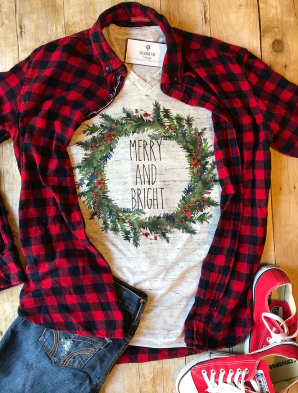 Christmas Shirt for Women Merry and Bright Shirt Christmas Shirts for Her Trendy Christmas Shirt Christmas Gift for Her Winter T shirt