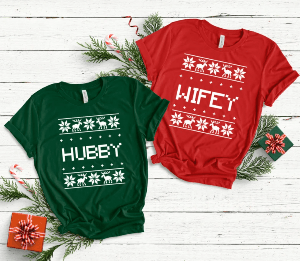 Wifey Hubby Christmas Shirt, Couple Matching Shirt, Couple Christmas Shirt, Christmas Wedding Shirt, Holiday Shirt, Wedding Gift Shirt