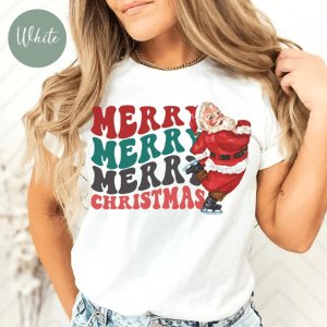 MERRY CHRISTMAS, Retro Santa Shirt, 60's Holiday, 70's Christmas, Christmas Comfort Colors Shirt, Oversized Christmas T-shirt, Skating Santa