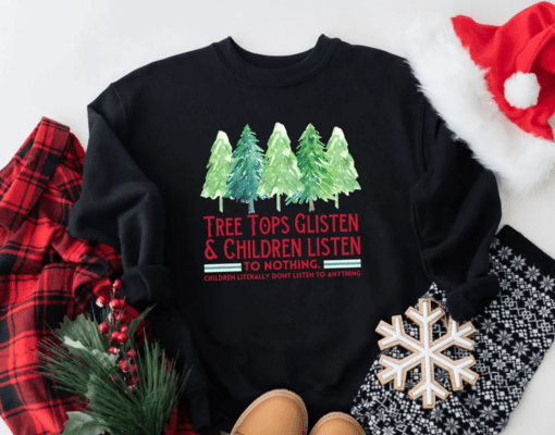 Christmas Shirt For Her, Tree Tops Glisten, Mama Christmas Shirt, Gift For Mom, Christmas Shirt, Bleached Sweatshirt Christmas