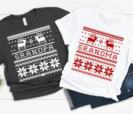 Grandma and Grandpa Ugly Christmas Shirts, Family Matches Shirts, Grandparent Gifts, Christmas Family Sweatshirts and Tee, Holiday Pajamas