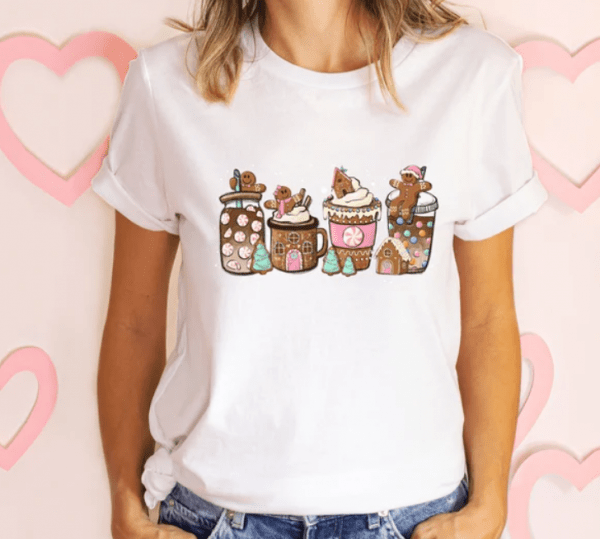 Pink Gingerbread Christmas Coffee Shirt, Christmas coffee Sweatshirt, Pink Latte drink Crewneck, women Holiday sweater, pink Christmas shirt