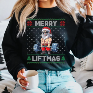 Merry Liftmas Santa Ugly Sweatshirt, Christmas Workout Shirt, Funny Gym Beast Ugly Sweater, Santa Weightlifting Christmas Shirt, Men Shirt