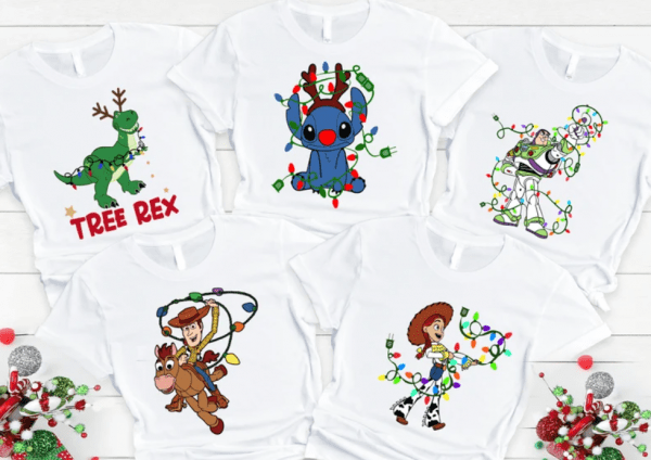 Toy Story Christmas Shirts, Toy Story Christmas Characters Shirt, Tree Rex, Stich, Woody, Jessie, Buzz Lightyear, Christmas Family Tee, CO13