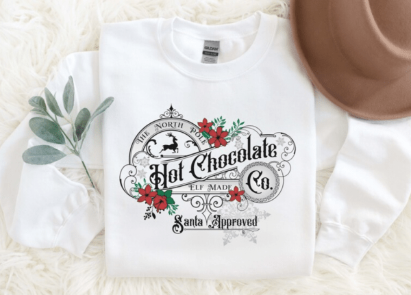 Santa hot chocolate sweatshirt, Christmas sweatshirt, Christmas shirt, women Christmas sweater, North Pole chocolate shirt, Christmas shirts