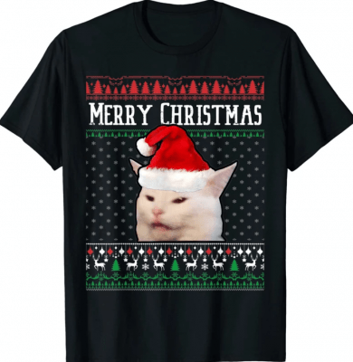 Woman Yelling at a Smudge Cat Ugly Christmas Sweater Meme T-Shirt, Hoodie, Sweatshirt - 46712