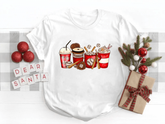 Baseball Player Christmas Shirt, Christmas Baseball Coffee Drink, Baseball Player Holiday Season T Shirt, Baseball Lovers Christmas Gift