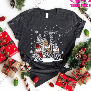 Faith Hope Love Jesus Leopard Snowman Christmas Shirt, Family Christmas T-shirt, Holiday Clothing, Leopard Christmas Shirt Snowman Tee E3238