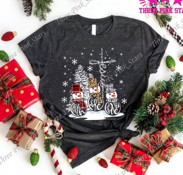 Faith Hope Love Jesus Leopard Snowman Christmas Shirt, Family Christmas T-shirt, Holiday Clothing, Leopard Christmas Shirt Snowman Tee E3238