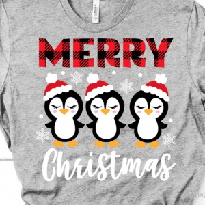 Merry Christmas Svg, Christmas Penguin Svg, Girl Christmas Shirt, Cute Svg, Buffalo Plaid Svg, Funny Kids Svg for Cricut & Silhouette, Png