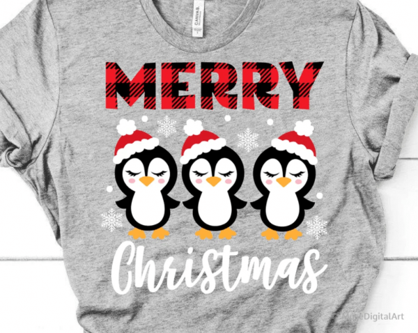 Merry Christmas Svg, Christmas Penguin Svg, Girl Christmas Shirt, Cute Svg, Buffalo Plaid Svg, Funny Kids Svg for Cricut & Silhouette, Png