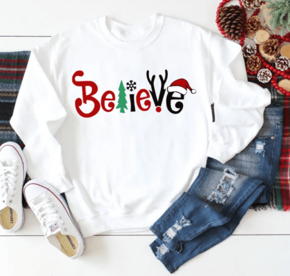 Believe Christmas Shirt, Christmas Believe Shirt Christmas Party Shirt Christmas T-Shirt, Christmas Family Shirt, Believe Shirt