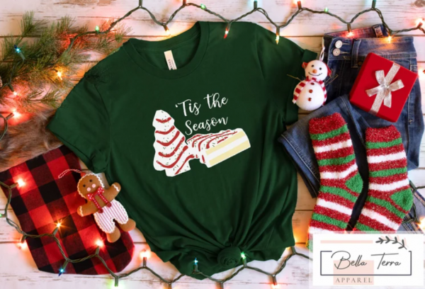 Christmas Cake Shirt,Christmas Tree Shirt, Tis The Season Christmas Shirt,Christmas Party Tee, Christmas Gift, Holiday Tee, Women Christmas