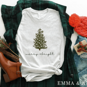 Christmas Shirts for Women, Merry and Bright Shirt, Christmas T-Shirt, Christmas Tree Shirt, Christmas Tees, Winter Shirt, Holiday Shirts