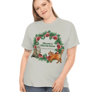Meowy Meowmas Classic Style Christmas Tee, Christmas Cat Shirt, Cute Christmas Wreath Tee, Secret Santa Xmas Gift