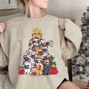 French Bulldog Christmas Tree Sweatshirt, French Bulldog Santa Hat Christmas Sweater, Puppy Christmas Tree Hoodie, French Dog Mom Lover Gift