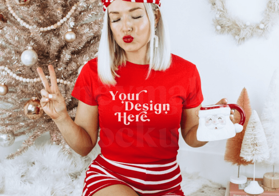 Christmas Mockup | Gildan 64000 Softstyle Mockup | Gildan 64000 Red | Holiday Shirt Mockup | Christmas Shirt Mockup | Winter Mockup