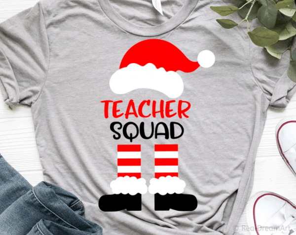 Teacher Squad Svg, Santa Svg, Christmas Svg, Teacher Christmas Shirt Svg, Santa Shirt Svg, Santa Hat and Boots Svg File for Cricut, Png, Dxf