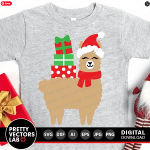 Christmas Svg, Llama Svg, Llama with Gifts Svg, Dxf, Eps, Png, Kids Holiday Cut Files, Funny Alpaca Svg, Winter Clipart, Silhouette, Cricut