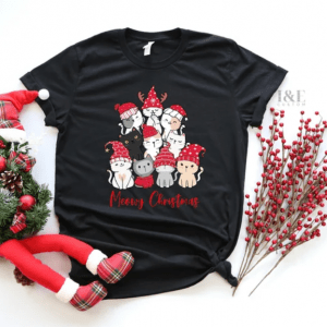 Meowy Christmas T-shirt | Cat Lover Christmas Shirt | Cat Lover Christmas Gift | Christmas Cat T-shirt | Women's Christmas Cat T-shirt | Cat