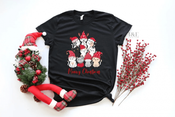 Meowy Christmas T-shirt | Cat Lover Christmas Shirt | Cat Lover Christmas Gift | Christmas Cat T-shirt | Women's Christmas Cat T-shirt | Cat