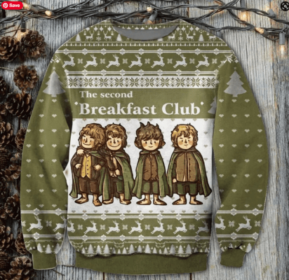Second Breakfast Ugly Christmas Sweater Knitted Ugly Christmas Shirt, Xmas Sweater, Christmas Sweater, Ugly Christmas Sweater