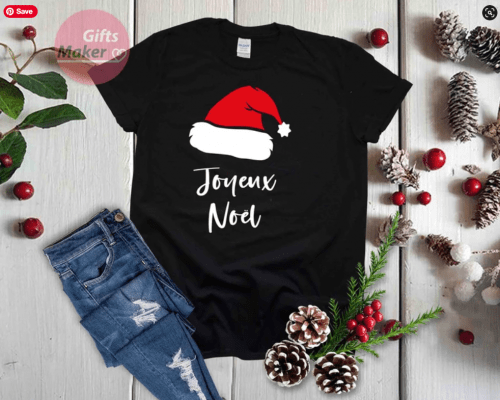 Santa Hat tshirt, Joyeux Noel shirt, Holiday Xmas tshirt, Christmas shirt for family, matching tees,family gift,kids tshirt,gift from france