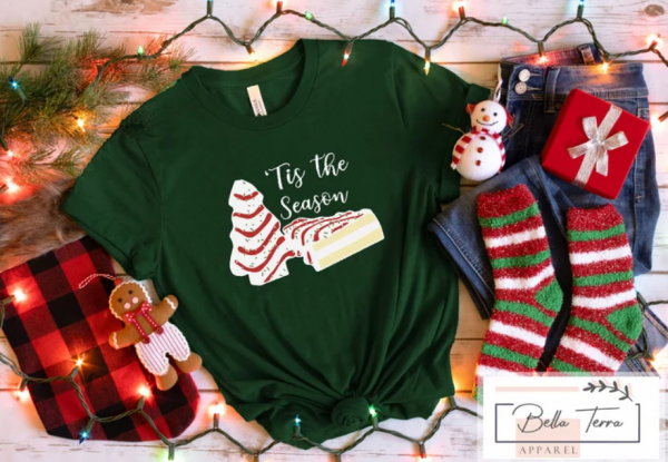 Christmas Cake Shirt,Christmas Tree Shirt, Tis The Season Christmas Shirt,Christmas Party Tee, Christmas Gift, Holiday Tee, Women Christmas