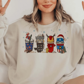 Marvel Christmas Coffee Latte Sweatshirt, Avengers Christmas Shirt, Disney Christmas Drinks Shirt,Marvel Avengers Tee,Avengers Friends Shirt