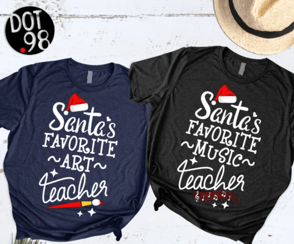 Teacher Christmas Shirt/ Santa's Favorite Art Teacher T-Shirt/ Santa's Favorite Music Teacher Tee/ Music & Art School Teachers Artists Gift