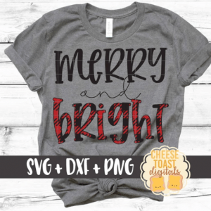 Merry and Bright SVG PNG DXF Cut Files, Buffalo Plaid Christmas Svg, Christmas Shirt, Happy Holidays, Svg for Cricut, Silhouette