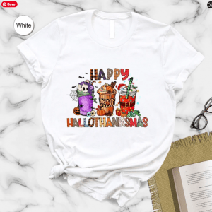 Happy Hallothanksmas Shirt, Coffee Xmas Tshirt, Halloween Shirt, Fall Shirt, Thanksgiving Shirt, Christmas Shirt, Pumpkin Spice T Shirt