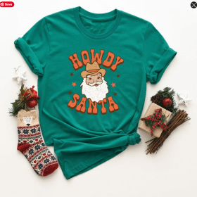 Howdy Santa Cowboy T-Shirt - Cowboy Santa Shirt - Cowboy Christmas T-Shirt - Cowboy Family Shirt - Cowboy Xmas Tee - Family Christmas Shirt