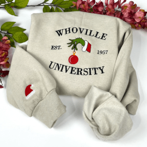 Whoville University Embroidered Sweatshirt - Christmas Crewneck Sweatshirt