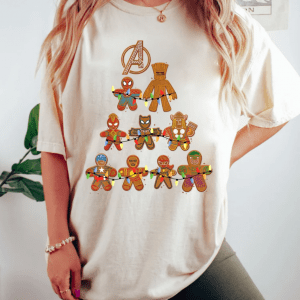 Marvel Gingerbread Cookie Comfort colors shirt, Marvel Christmas Shirt, Avengers Team Christmas Shirt, Vintage Superhero Christmas shirt