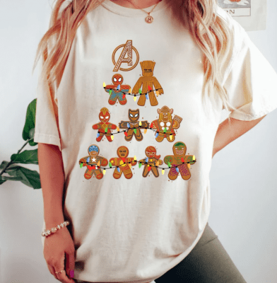 Marvel Gingerbread Cookie Comfort colors shirt, Marvel Christmas Shirt, Avengers Team Christmas Shirt, Vintage Superhero Christmas shirt