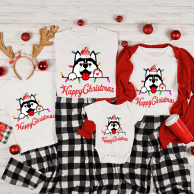 Happy Christmas Shirt, Woofy Christmas Shirt, Husky Lover Shirt, Husky Owner Family Christmas Shirts, 2022 Family Christmas T Shirt