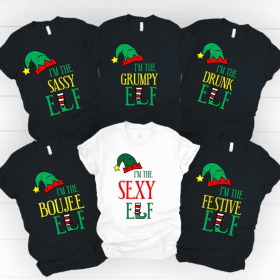 Elf Matching Family T-shirt, Funny Matching Family Christmas Shirt, I'm The Cheerful, I'm The Sassy, I'm The Festive, I'm The Grumpy Drunk