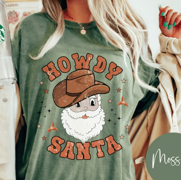 Retro Christmas, Comfort Colors Shirt, Howdy Santa ,Western Shirt ,Vintage Santa ,Christmas tshirt , cowboy Christmas Shirt, Ps Design Co