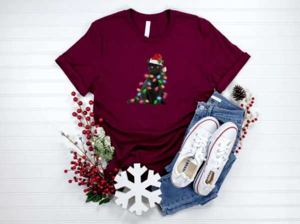 Black Cat Christmas Lights Shirt, Christmas Shirt, Funny Christmas Shirt, Christmas Gift Shirt, Christmas Gift For Her