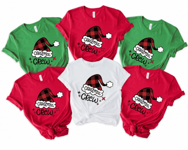 Christmas Crew Buffalo Plaid Santa's Hat T-Shirt, Christmas 2022 Crew, Christmas shirt, Christmas Family Matching shirts, Christmas Family