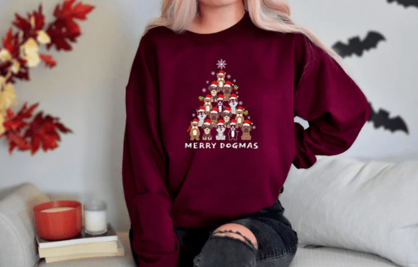 Women's Merry Dogmas Christmas Tree Sweatshirt, Christmas Dog Sweatshirt, Christmas Dog Jumper, Christmas Dogs