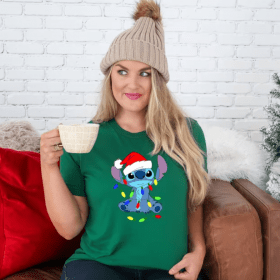 Stitch Christmas Shirt, Stitch Xmas Tree Santa Hat Present Christmas Xmas Shirt, Stitch Holiday Shirt, Stitch Disney Xmas Shirt Gift