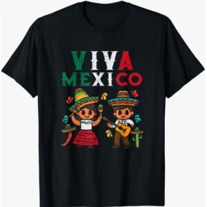 Viva Mexico Boy Girl Maracas Guitar Mexican Independence T-Shirt